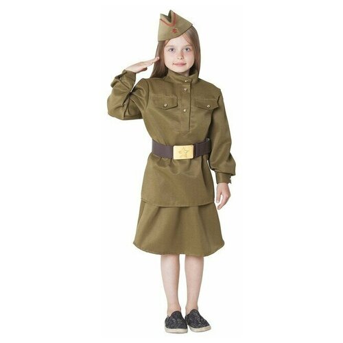 фото Костюм военный для девочки: гимнастёрка, юбка, ремень, пилотка, рост 120-130 см страна карнавалия