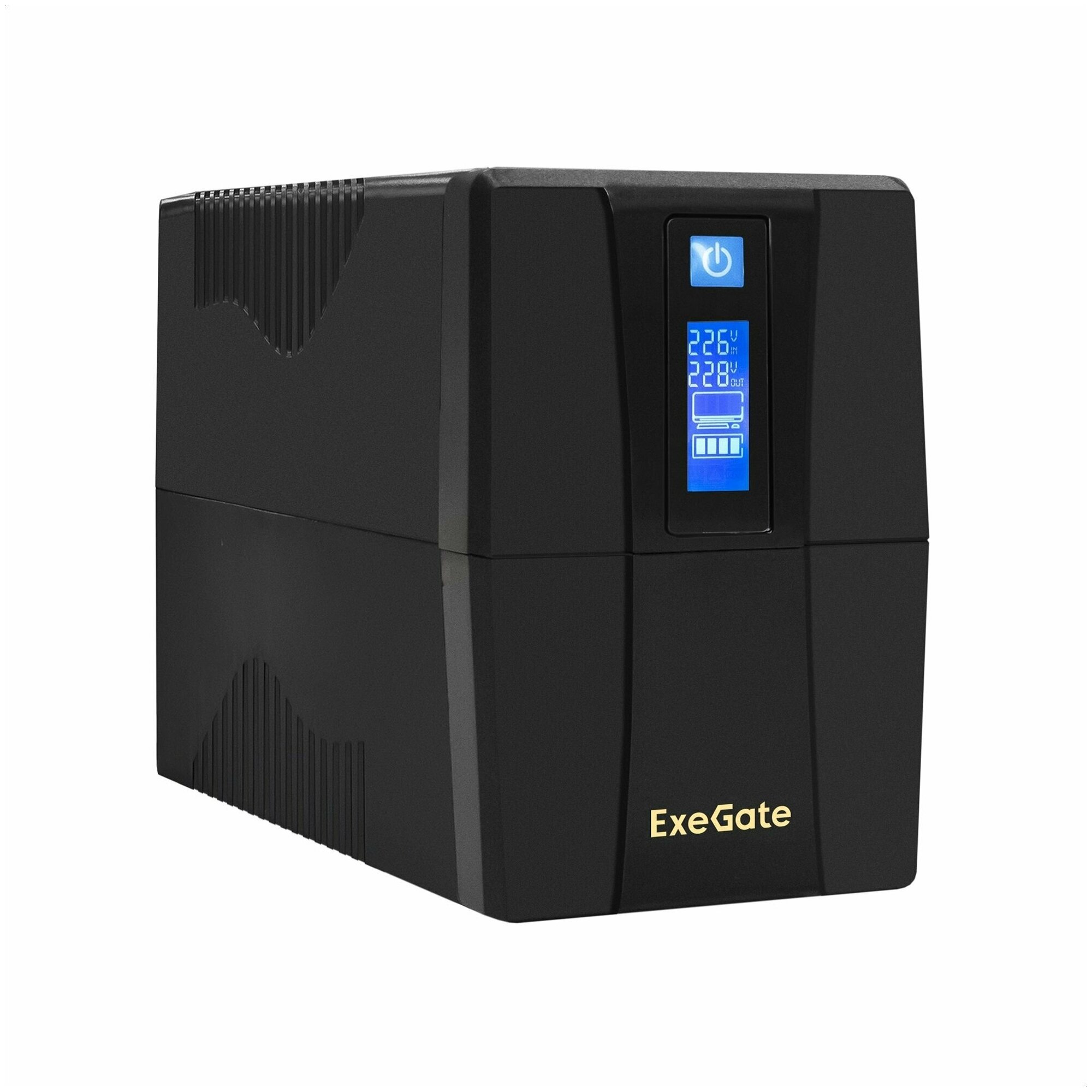 Источник бесперебойного питания Exegate EX292790RUS 1000VA/550W, LCD, AVR, 4*C13, RJ45/11,USB, Black - фото №1