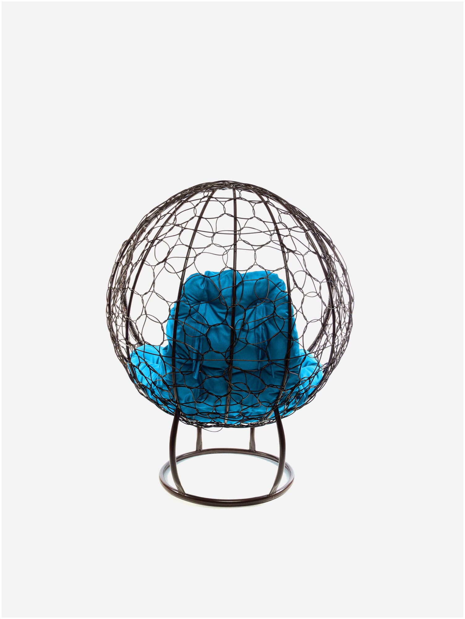 Кресло m-group круг на подставке ротанг коричневое, голубая подушка - фотография № 3