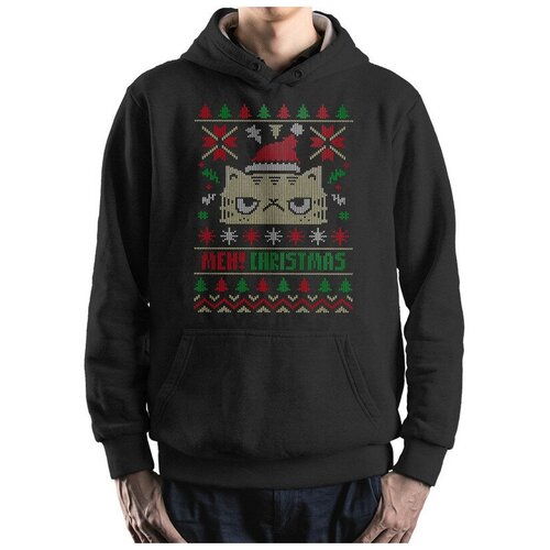 фото Худи с новогодним узором / мемный котик / толстовка черная размер 52 dream shirts