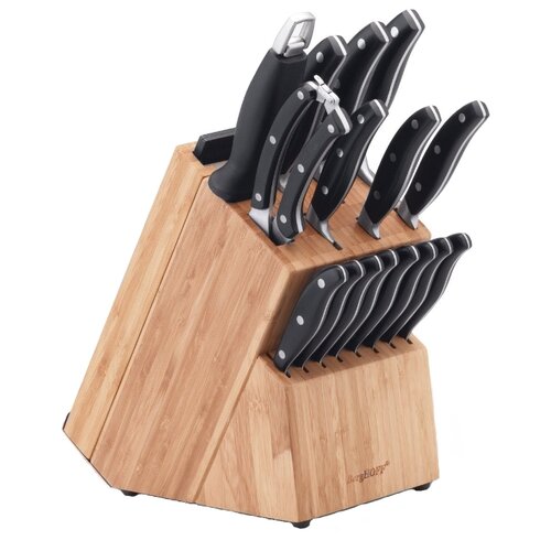 фото Набор BergHOFF Essentials line 14 ножей, ножницы, 3 разделочных доски и точилка с подставкой черный / коричневый