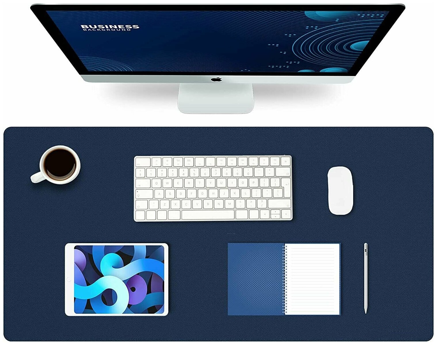 Настольный коврик для клавиатуры и мыши, защитный, большой, водонепроницаемый, кожаный, на рабочий стол для офиса и дома, 45 см х 90 см, темно-синий