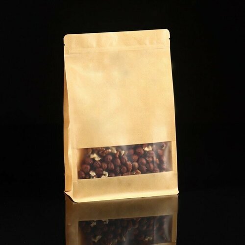 Пакет Zip-lock Крафт с плоским дном, прямоугольное окно, 18 х 28 см (50шт.)