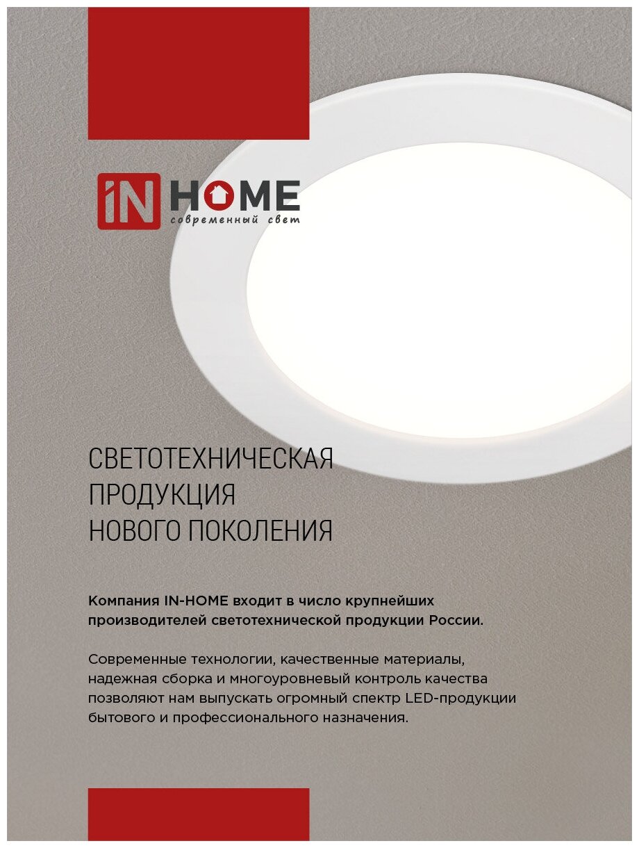 Светодиодная панель IN HOME RLP-FL 4000К 700Лм, LED, 10 Вт, 4000, нейтральный белый, цвет арматуры: белый, цвет плафона: белый