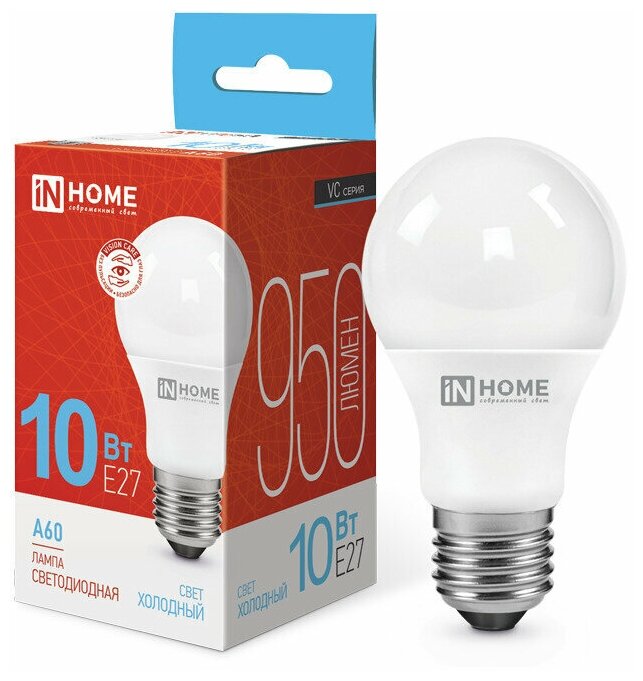 Лампа светодиодная IN HOME LED-A60-VC 10Вт 230В Е27 6500К