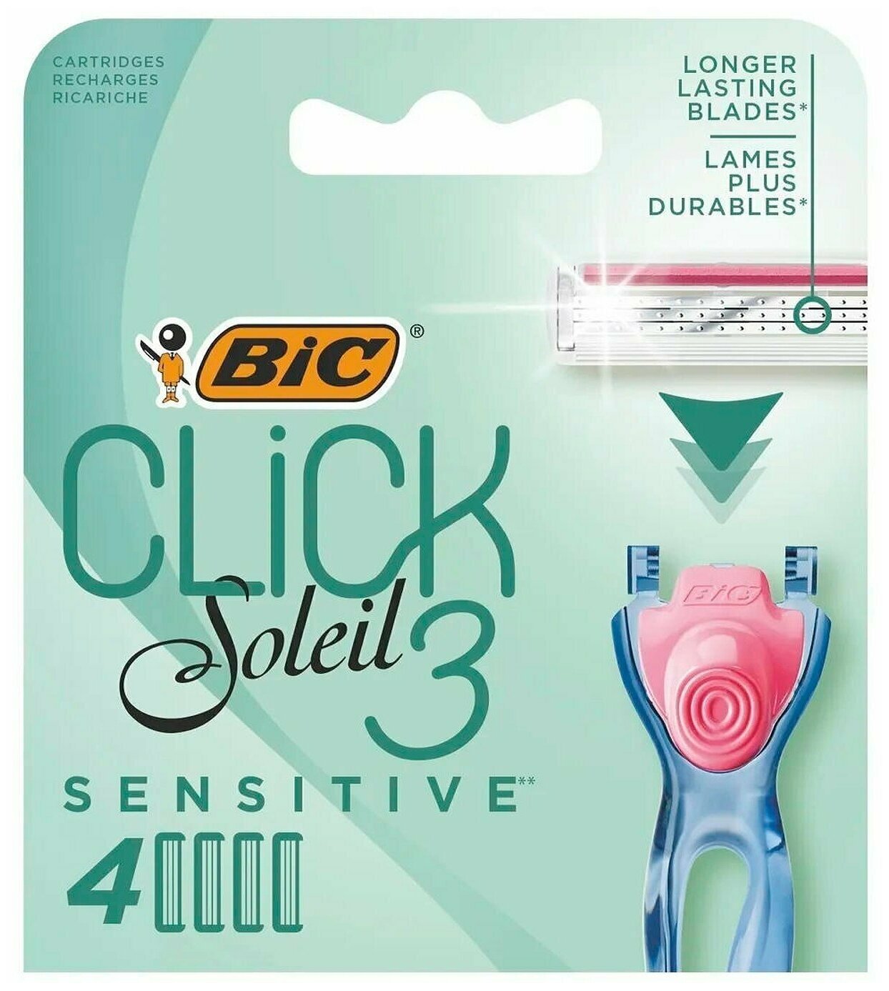 Сменные кассеты для бритья 3 лезвия BIC Click 3 Soleil Sensitive сменные лезвия для женской бритвы набор из 4 шт