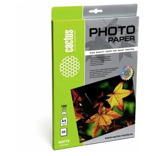 Бумага A4 photo matte 50SH CS-MA419050 CACTUS фотобумага cactus a4 180г м2 50л глянцевая двусторонняя