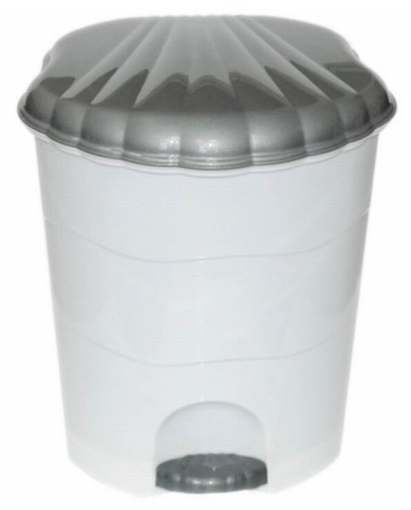 Мусорный контейнер пластик, 7 л, круглый, педаль, плавающая крышка, белый, серый, Violet, 150701 - фотография № 1
