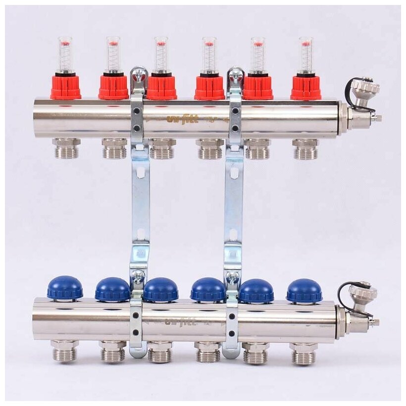 Коллекторная группа UNI-FITT 1'х3/4" ЕК 6 выходов с расходомерами и дренажными клапанами