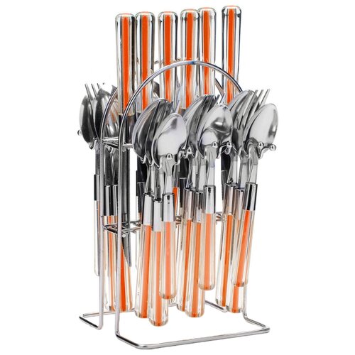 фото Mayer & boch набор столовых приборов на подставке 22489, 25 шт. оранжевый / серебристый