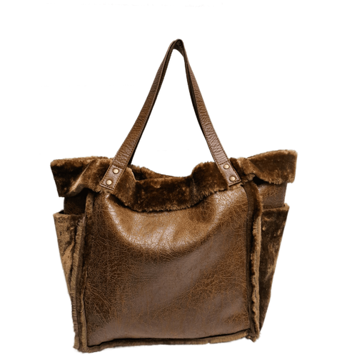 Сумка шоппер , фактура бархатистая, коричневый, бежевый сумка шоппер фактура бархатистая коричневый