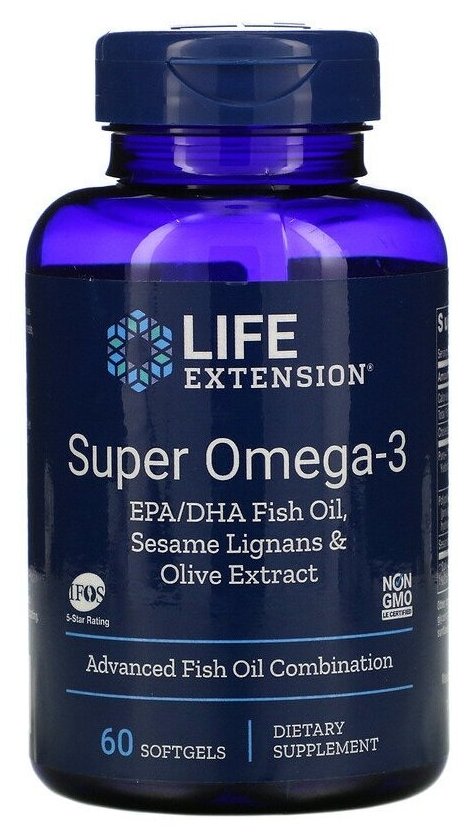 Капсулы Life Extension Super Omega 3 Epa/Dha Fish oil с лигнанами кунжута и экстрактом оливы, 160 г, 60 шт.