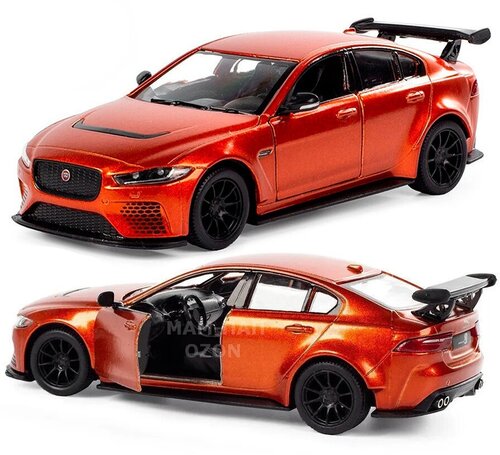 Металлическая машинка Kinsmart 1:38 «Jaguar XE SV Project 8» KT5416D, инерционная / Оранжевый