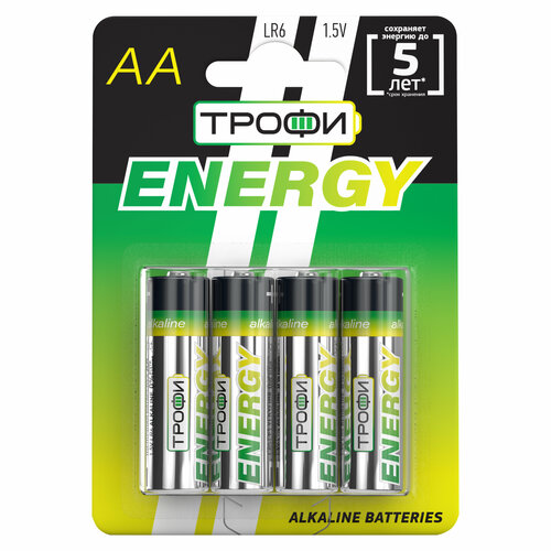 Батарейки Трофи LR6-4BL ENERGY Alkaline арт. Б0017046 (4 шт.) батарейки трофи lr6 2bl energy alkaline 2 шт