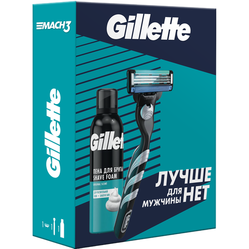 Gillette Подарочный набор Mach3 Бритва с 1 сменной кассетой+TGS Пена для бритья для чувствительной кожи Алоэ 200 мл 1 уп средства для бритья gillette пена для бритья sensitive skin для чувствительной кожи