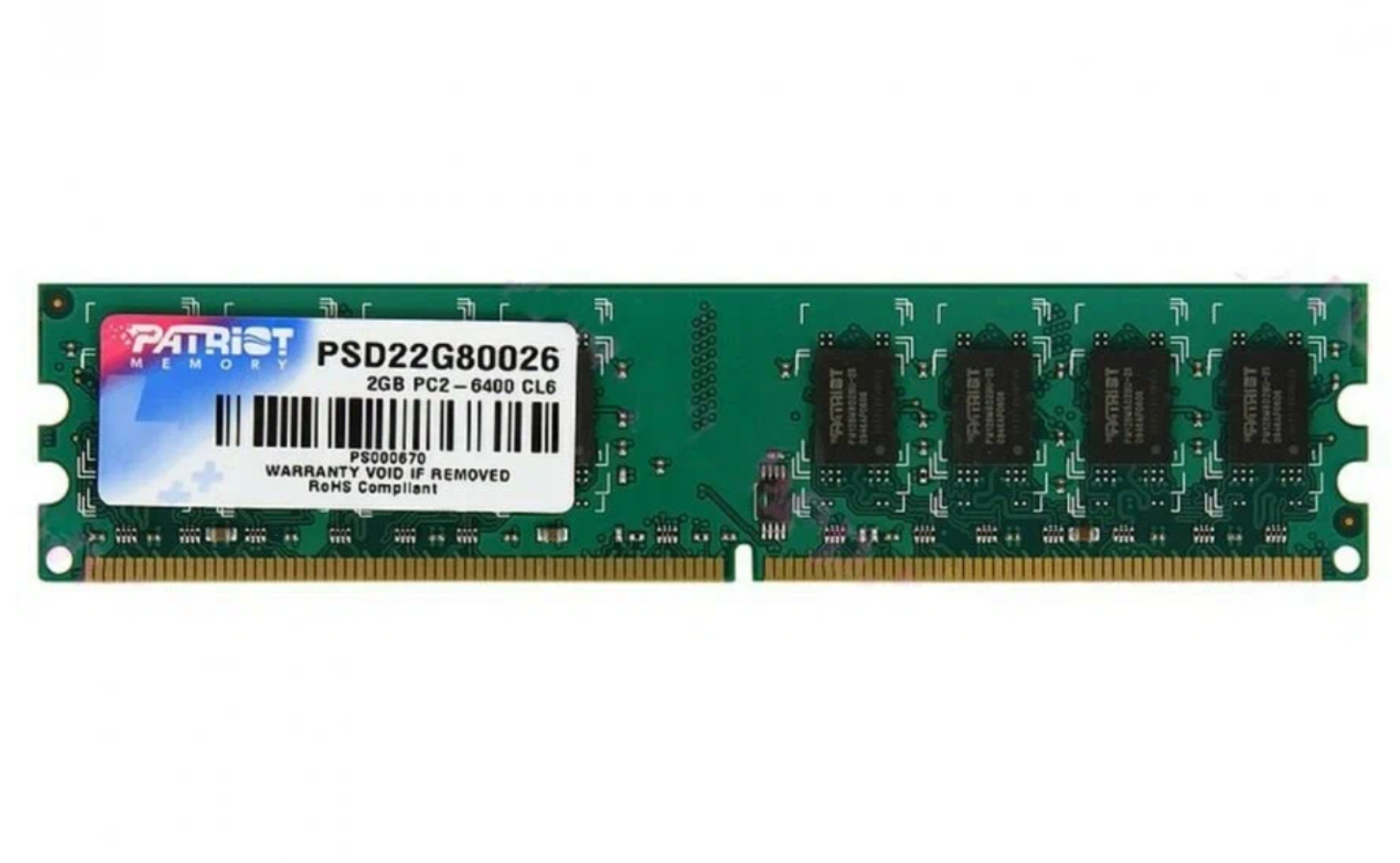 Модуль памяти PATRIOT Signature Line DDR2 Module capacity 2Гб Количество 1 800 МГц Множитель частоты шины 6 1.8 В PSD22G80026