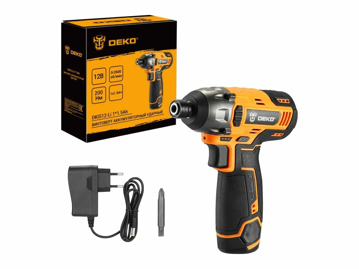 фото Винтоверт аккумуляторный ударный DEKO DKIS12-Li, с быстрозажимным патроном, 12В, 2*1.5Ач, в кейсе