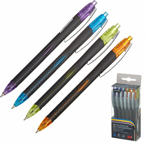 Ручка шариковая синяя Attache Sellection Glide Aerogrip 0,5мм, ручки, набор ручек, 12 шт.