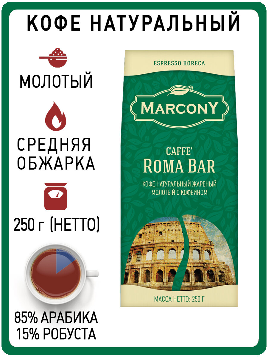 Кофе молотый MARCONY Espresso HoReCa Caffe Roma Bar 250г