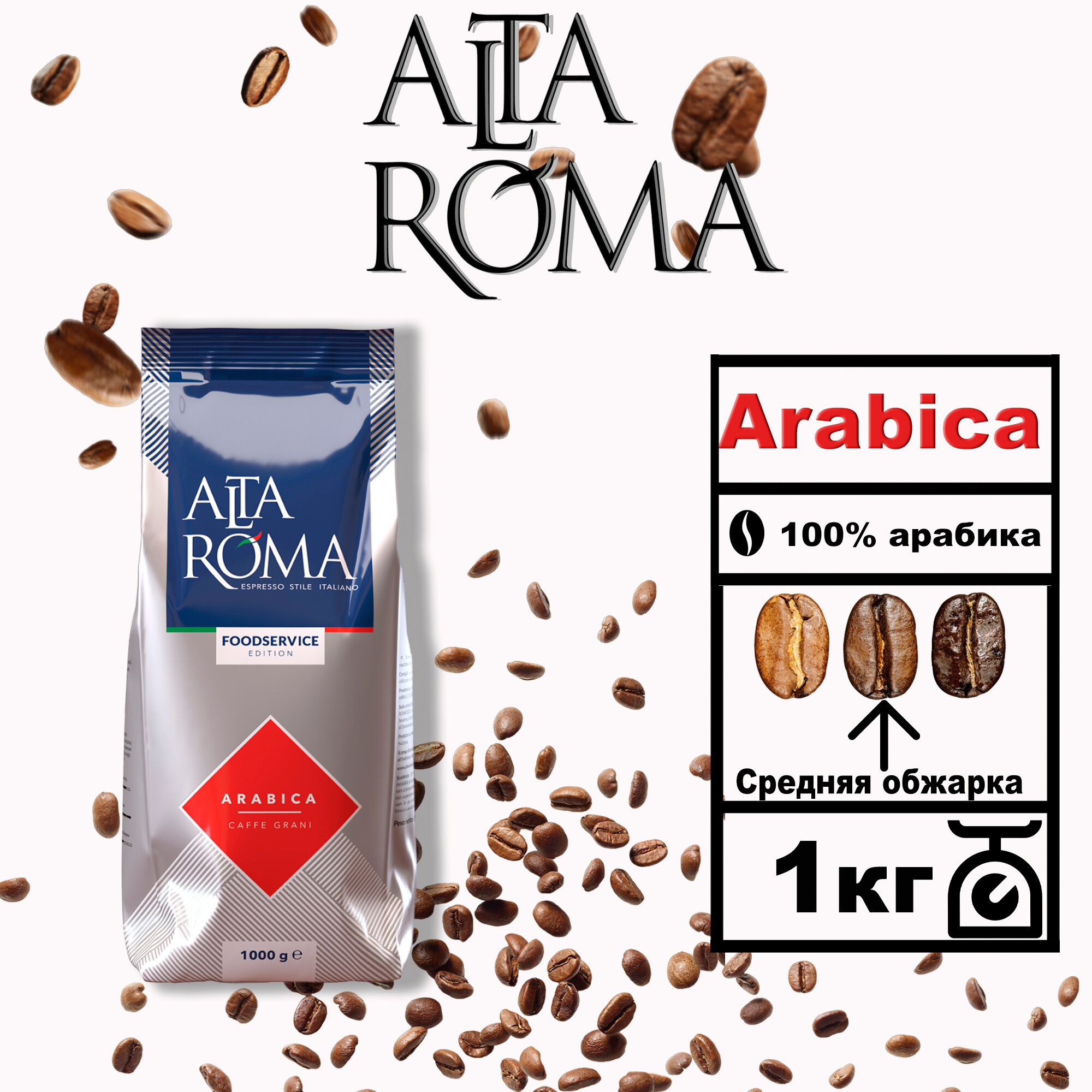 Кофе жареный в зернах Alta Roma Arabica (Альта Рома Арабика) 1 кг