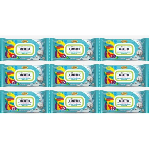 Вестар Влажные салфетки Антибактериальный эффект 15 штук в упаковке 9 уп 468₽