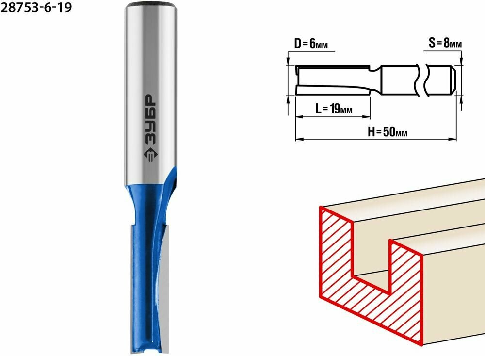 Фреза по дереву ЗУБР пазовая 6x19 мм