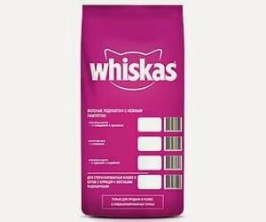 Изображение товара Сухой корм Whiskas для кошек вкусные подушечки с нежным паштетом лосось 5кг