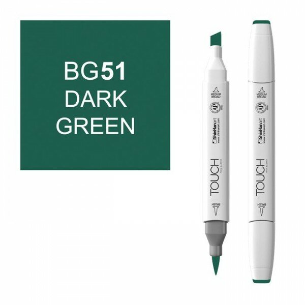 Маркер TOUCH BRUSH BG51 Зеленый Темный (Dark Green) двухсторонний на спиртовой основе