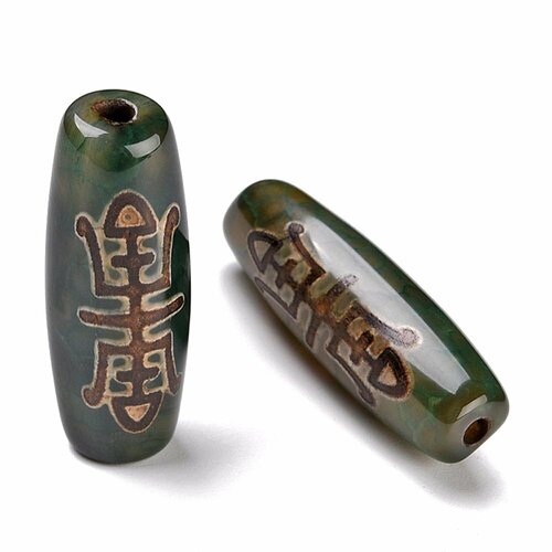 Бусина Дзи натуральный камень Агат серо-зеленый экзотика Счастье 0011283 цилиндр 30x12 мм, цена за 1 шт.