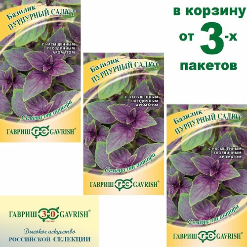 Семена Базилик Пурпурный салют, 0,3г, Гавриш, Семена от автора (от 3-х пакетов)