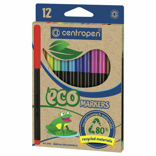 Фломастеры Centropen ECO Markers, 12цв, трехгранные, смываемые, картон, европодвес