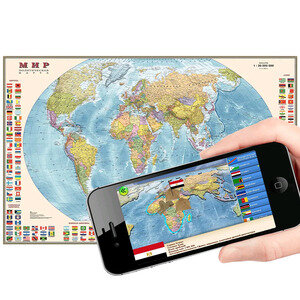 Интерактивная Карта. Мир. Полит. с флагами. 1:30М лам. на рейках в картонном тубусе