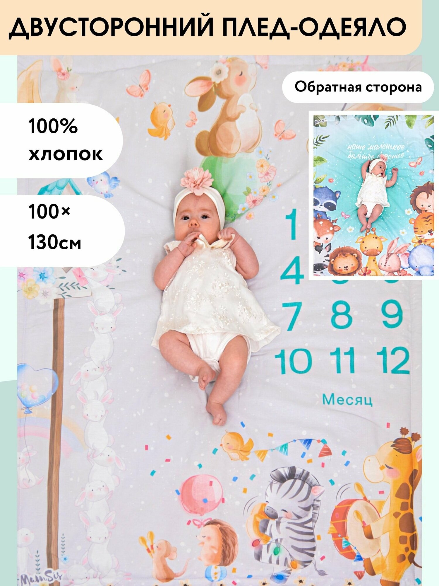 Плед для новорожденного, фотоплед MamSis 100x130см