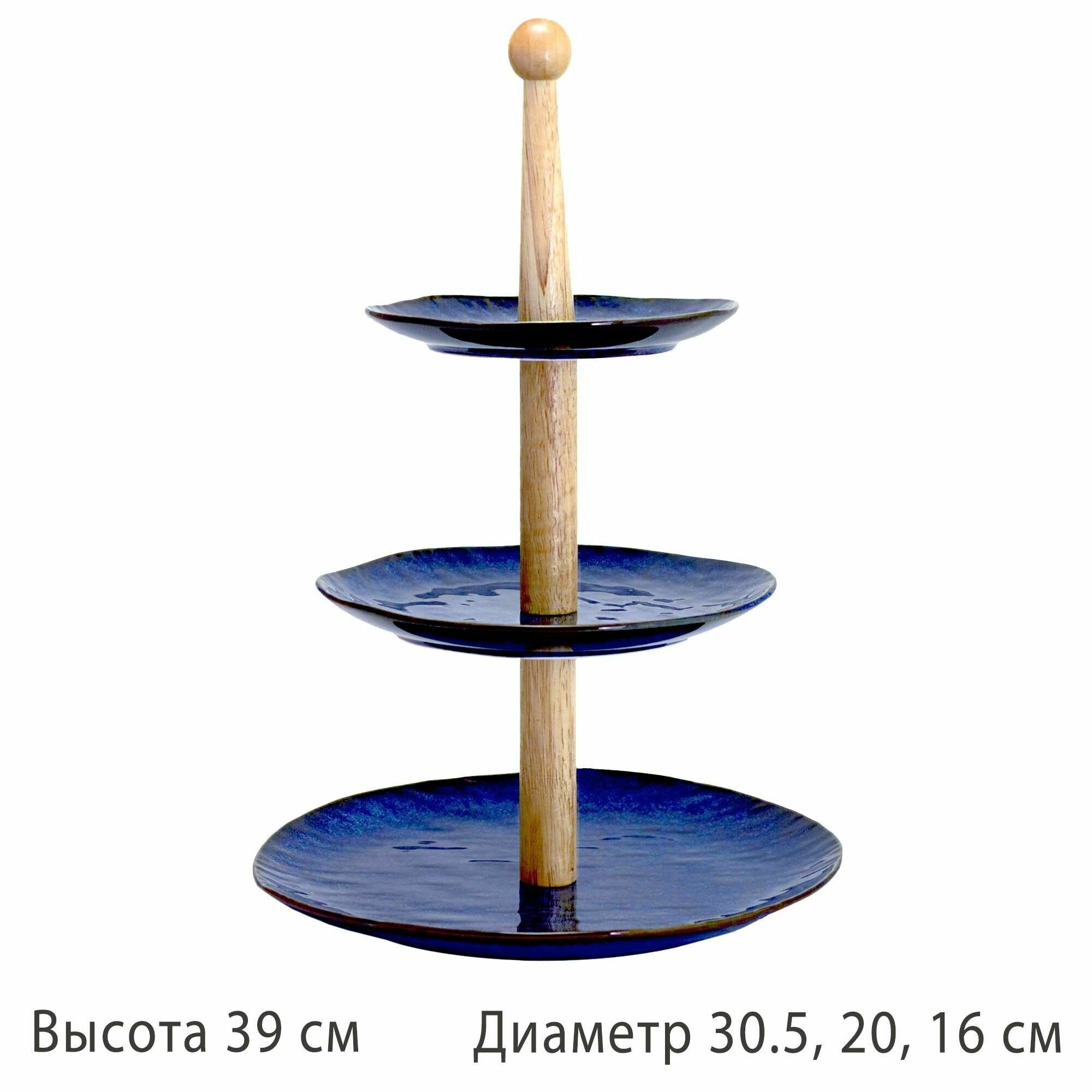 Трехъярусная фруктовница этажерка Lenardi Aquamarine 27/20/16х39см, фарфор