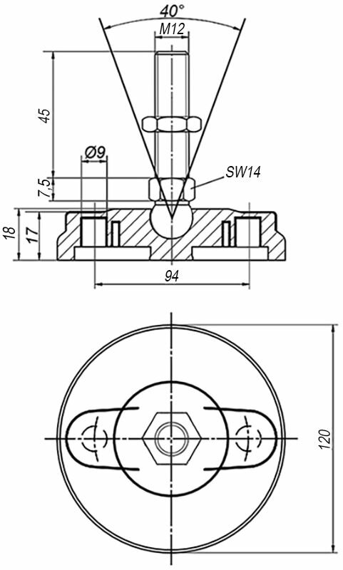 Регулируемая опора M12x45 до 800 кг (под крепёж) Алтервиа A000221112012045