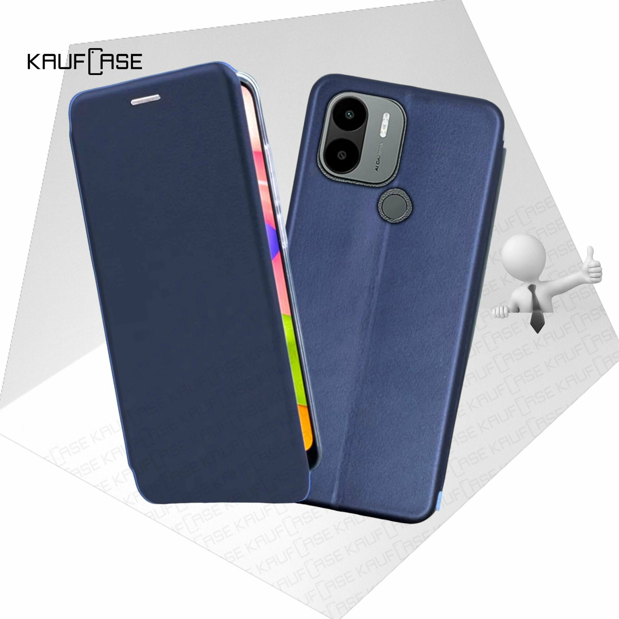 Чехол книжка KaufCase для телефона Xiaomi Redmi A1+ /A2+ /Poco C51 (6.52"), темно-синий. Трансфомер