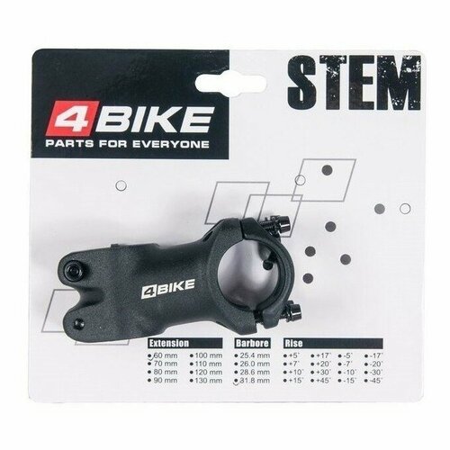 Вынос руля 4BIKE TDS-C342, алюминиевый, L:60, R:+3°, D:31.8мм, индивидуальная упаковка, чёрный