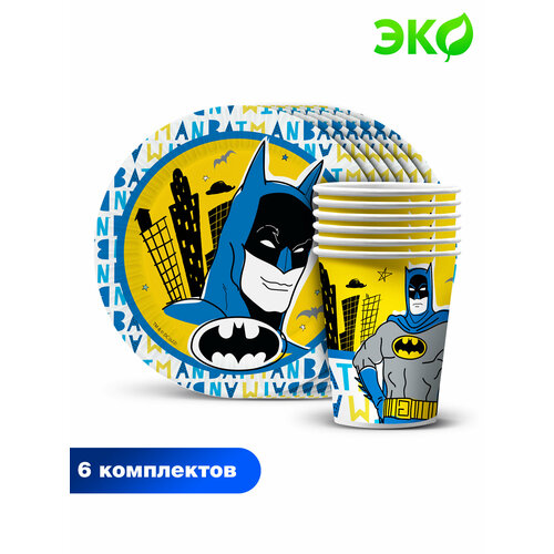 фото Набор одноразовой бумажной посуды для праздника nd play / batman, желтый (тарелка мал, стакан по 6 шт.)