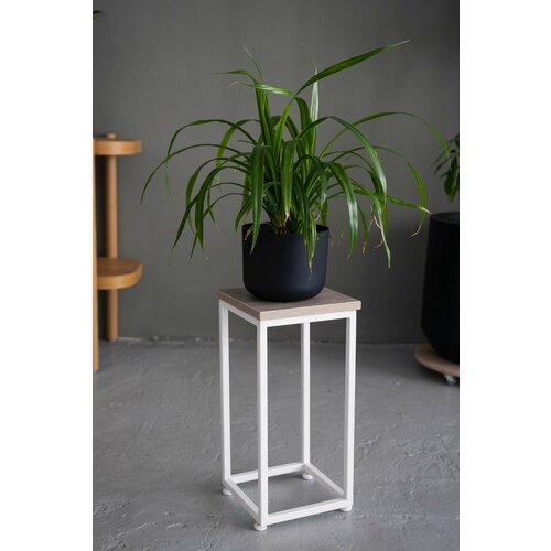 Подставка для цветов напольная металлическая лофт 40см белая, светлое дерево