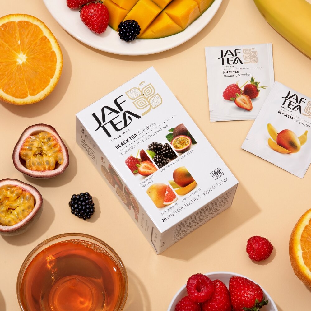 Чай чёрный JAF TEA Fruit Fiesta 20 пакетиков в конвертиках, Ассорти 5 видов