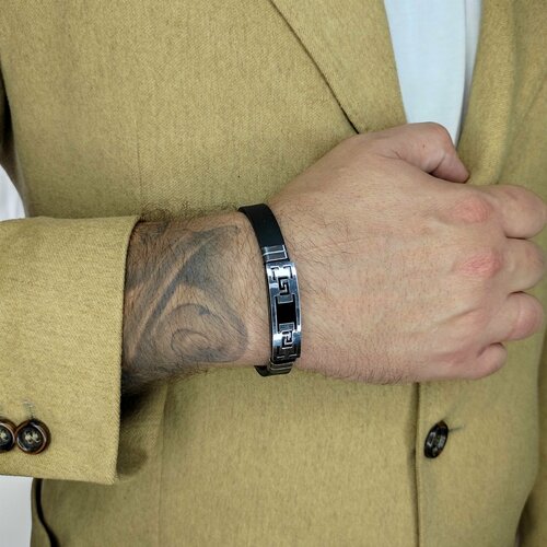 фото Браслет, металл, серебряный, черный нет бренда