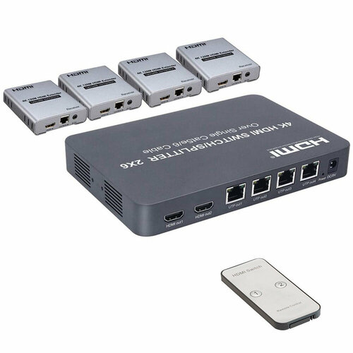 HDMI-разветвитель/удлинитель (extender), 4 приёмника, до 100 м по витой паре, IR, EDID | ORIENT HSP0206VE KIT