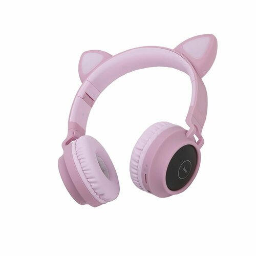 Bluetooth гарнитура Hoco W27 Cat Ear, BT 5.0, AUX, 300мАч, MicroSD, накладные с ушками, подсветка, розовые беспроводные наушники hoco w27 cat ear розовый