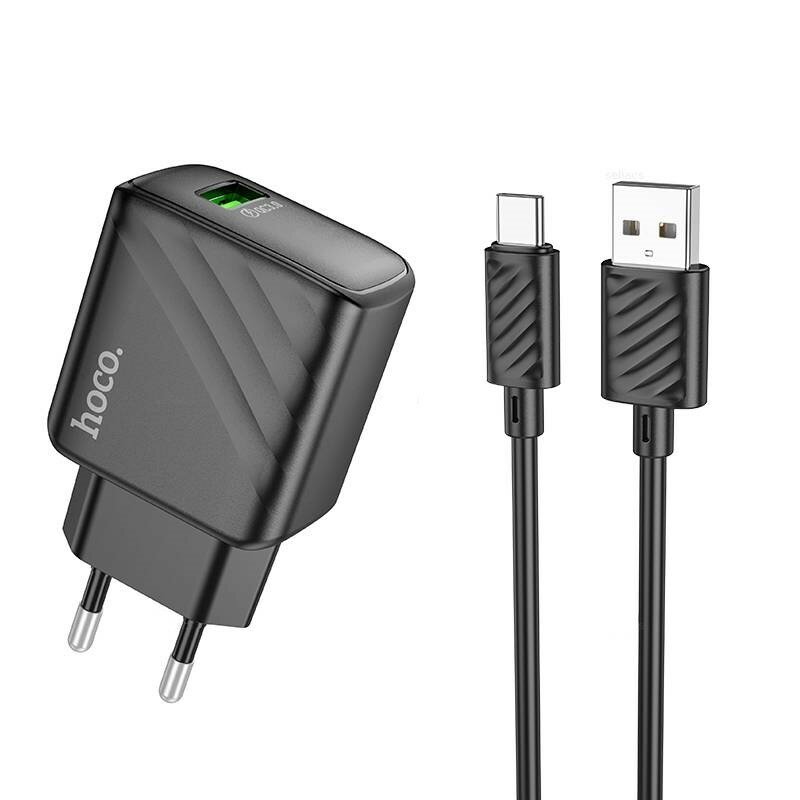 Сетевое зарядное устройство Hoco CS21A c кабелем Type-C, 18W, QC3.0, черное — фото 4