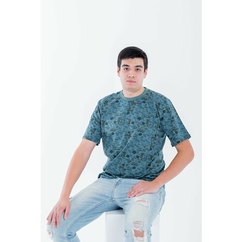 Футболка Karim принт милитари, размер 54, зеленый