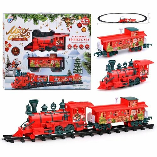 Железная дорога Oubaoloon Merry Christmas, 450 см, свет, звук, дым, 19 деталей, в коробке (YY-543)