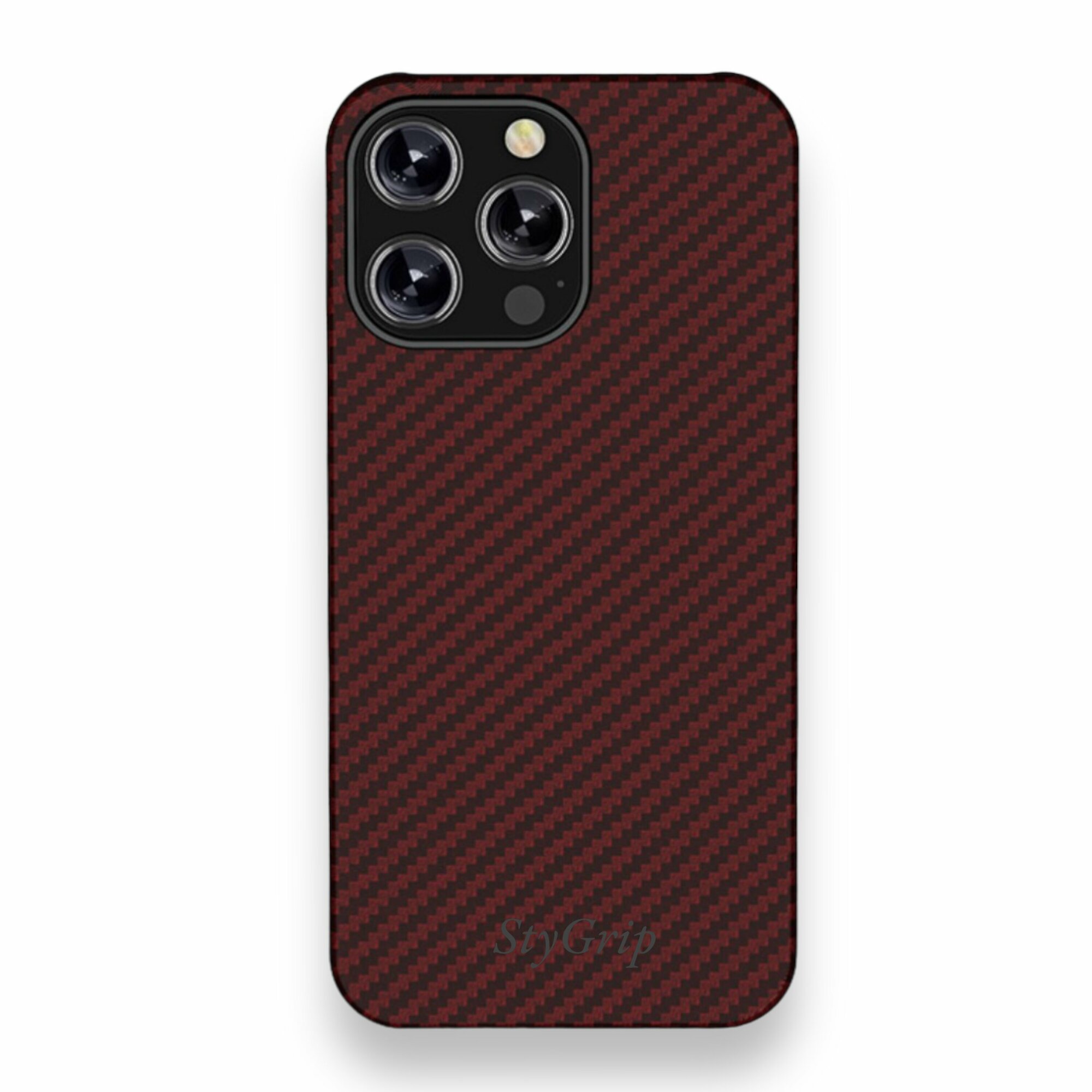 Чехол карбоновый для iPhone 15 pro Max (MagSafe) Кевларовый из арамидного волокна, ультратонкий, сверхпрочный. Красный/Черный