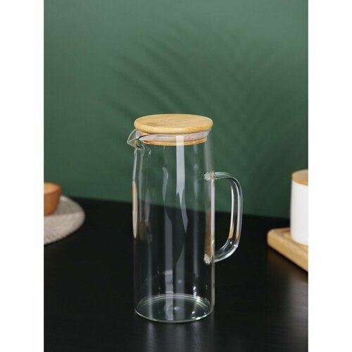 Кувшин стеклянный с бамбуковой крышкой Эко 1 л 1042₽