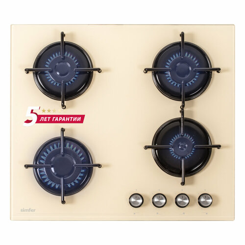 Газовая варочная поверхность Simfer H60N40J570 газ-контроль авторозжиг эмалированные решетки бежевое стекло 1899000₽