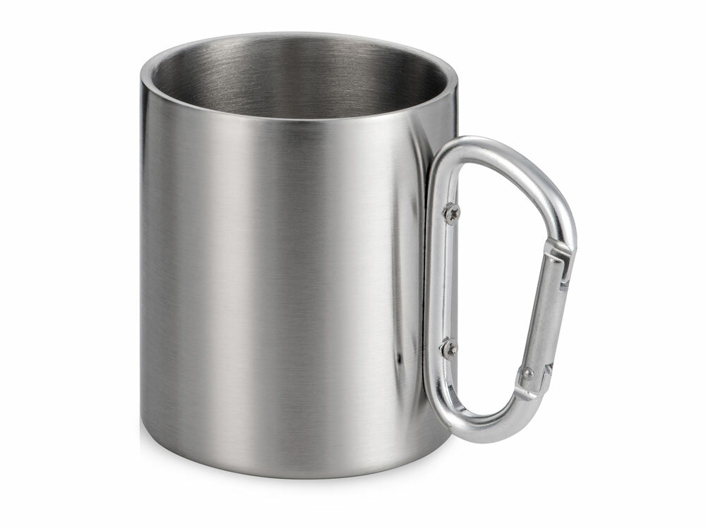 фото Стальная кружка Elbrus с двойными стенками и ручкой-карабином, 300 мл (глянц), серебристый